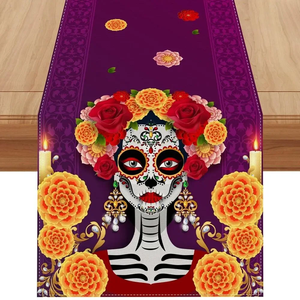 Day of The Dead Table Runner Dia De Los Muertos Table Runner New 13